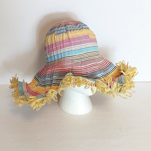 Filippo Catarzi The Hats Company Sun Bucket Hat Rainbow Stripe Fringe Wire Rim - Picture 2 of 5
